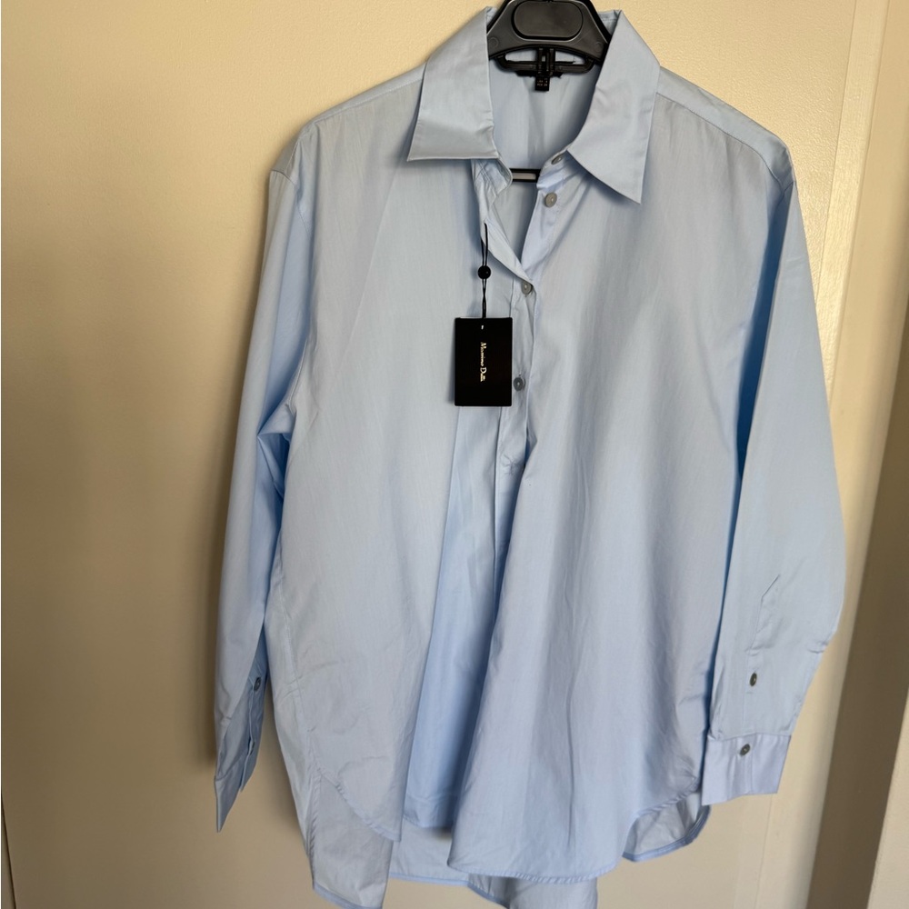 Massimo Dutti Pale Blue Cotton Dress Shirt - Size 38 - BNWT - Picture 2 of 9